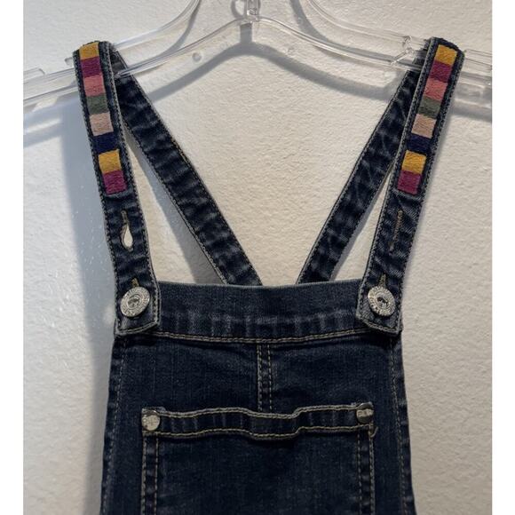 Peek Dungarees Girls Size 10 Overalls Denim Shortalls Embroidered Dark Wash Boho - Picture 5 of 9